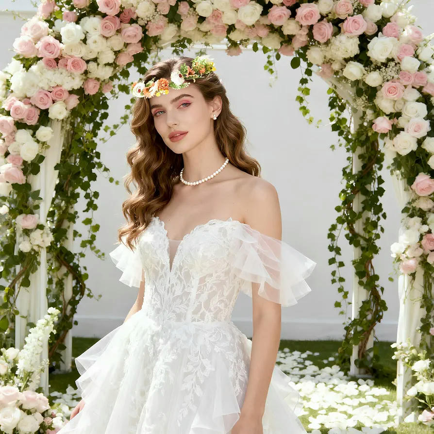 Diadema de Flores para Niña y Mujer con Cinta Ajustable, Ideal para Ceremonias y Festivales, 19 cm (Naranja Multicolor)