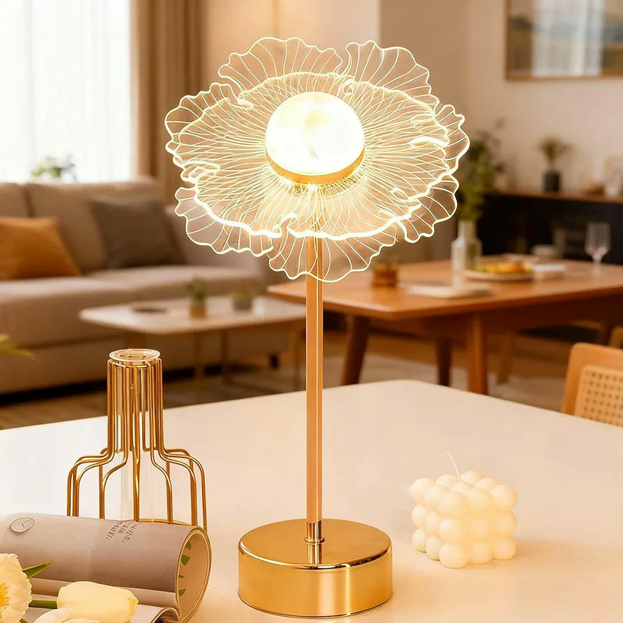 Lámpara de mesa recargable por USB, diseño nórdico minimalista, luz nocturna con atenuación, ideal para dormitorio o escritorio, color dorado, 39.5 cm de largo