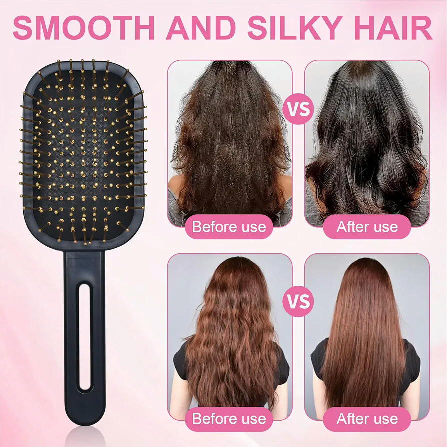 Cepillo Neumático Detangler Unisex para Rizos y Extensiones de Cabello (Negro)