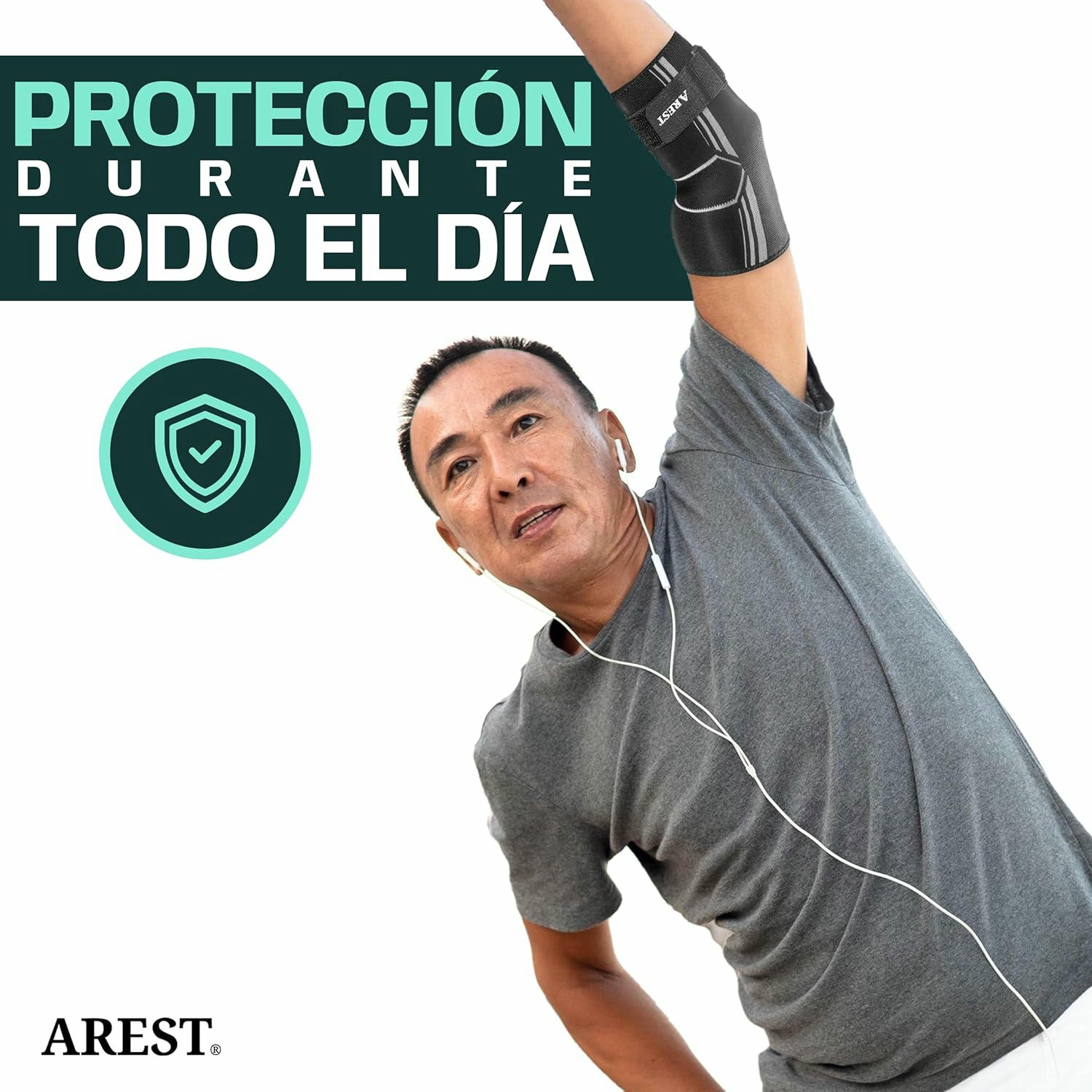 AREST Codera Deportiva con Cinta de Compresión - Codera de Compresión para Gym, Actividades Físicas - Codera Ajustable para Hombre y Mujer (M)