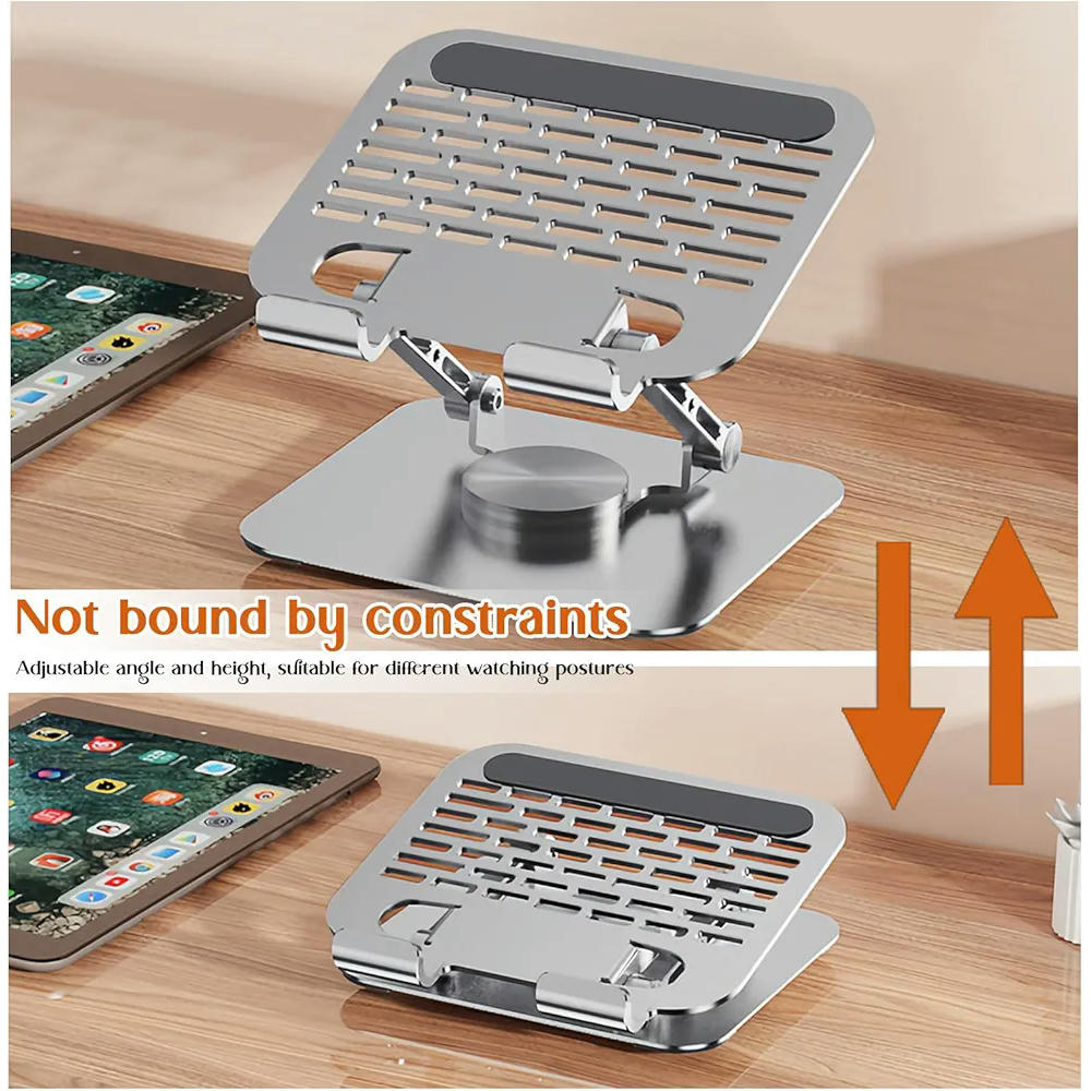 Soporte de Tablet Ajustable y Plegable de Aluminio, Giratorio 360 Grados con Base Antideslizante, Accesorio de Escritorio Universal para Tablets y Teléfonos