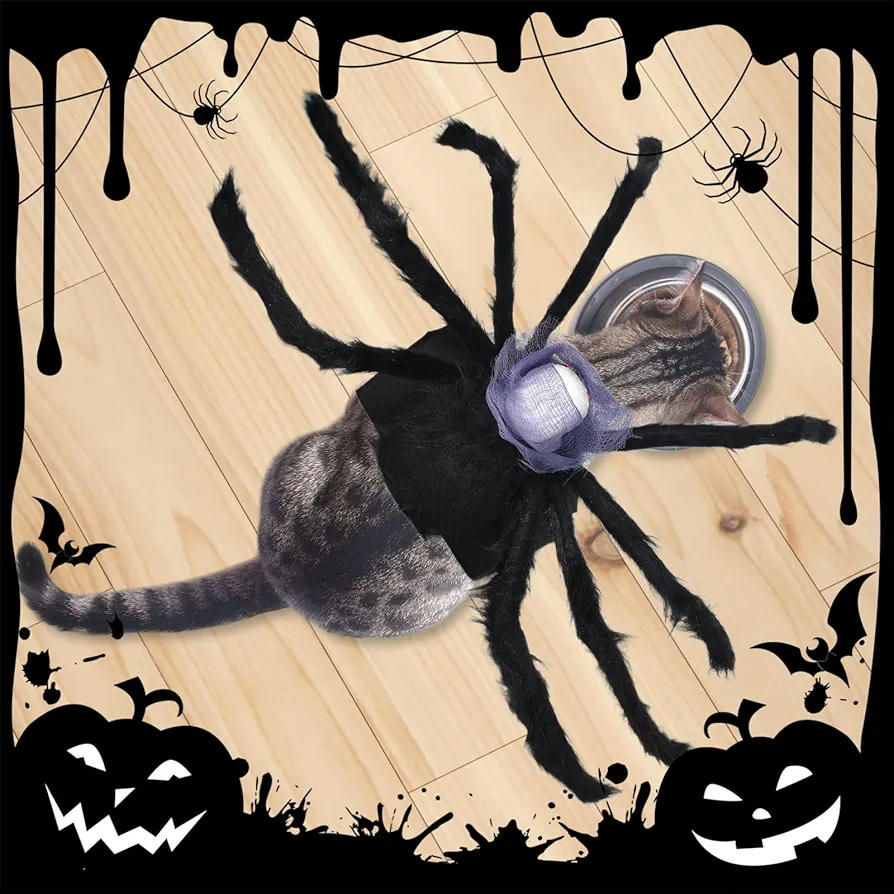 Disfraz de Halloween para Perros y Gatos, Traje de Araña Calavera Morada, Ideal para Mascotas Pequeñas y Medianas, Talla M, Color Negro