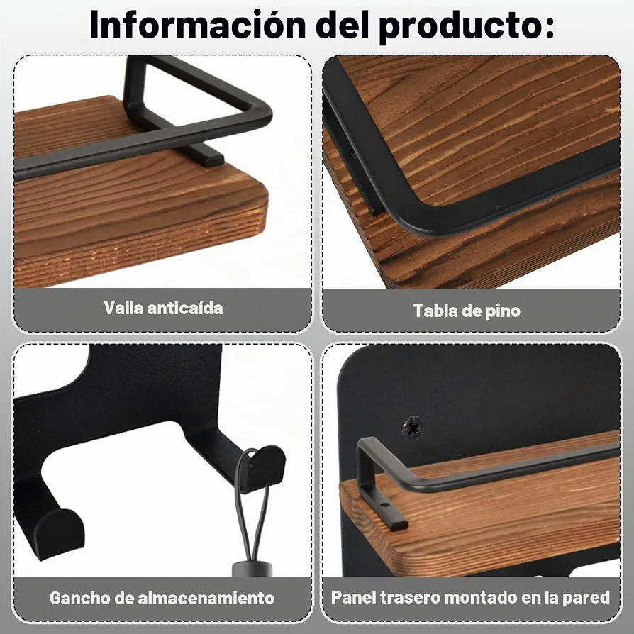 Colgador de Llaves de Madera con Estante y 6 Ganchos para Organización en Pared (Marrón)