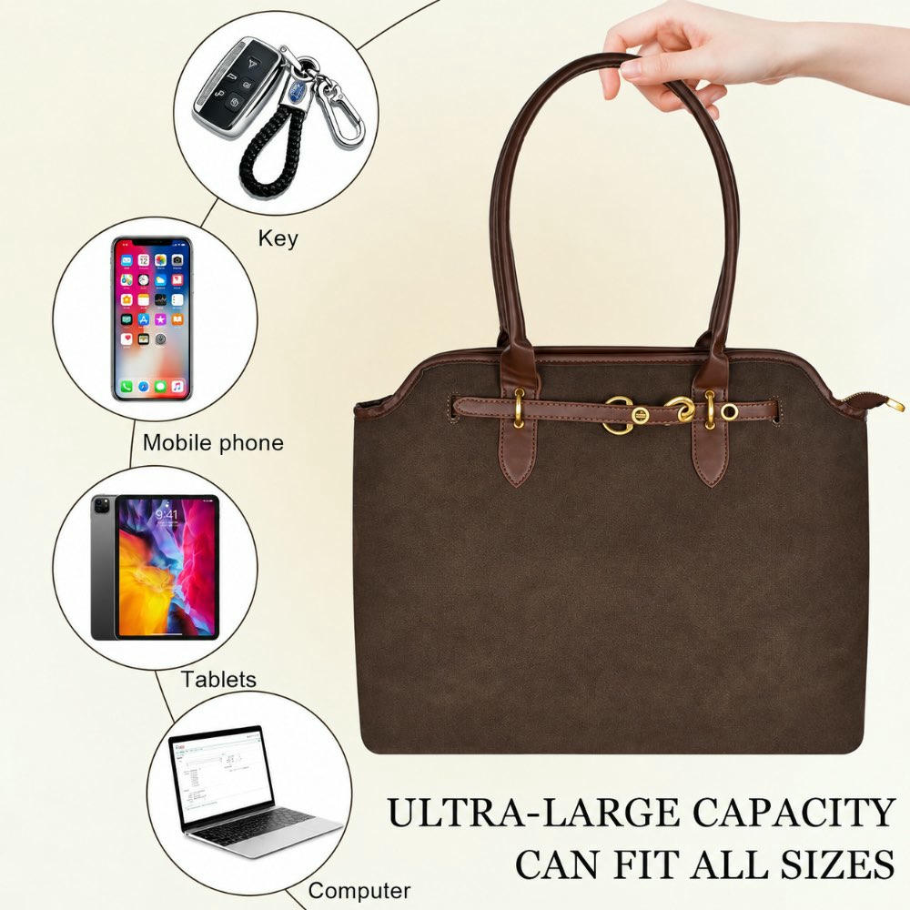 Bolso Tote Grande de Mujer Brawn, Cuero PU, Bolsa Bandolera Casual, Gran Capacidad con Cremallera, Ideal para Compras y Viajes de Trabajo, Escuela, 40 x 30 x 14 cm, color marrón