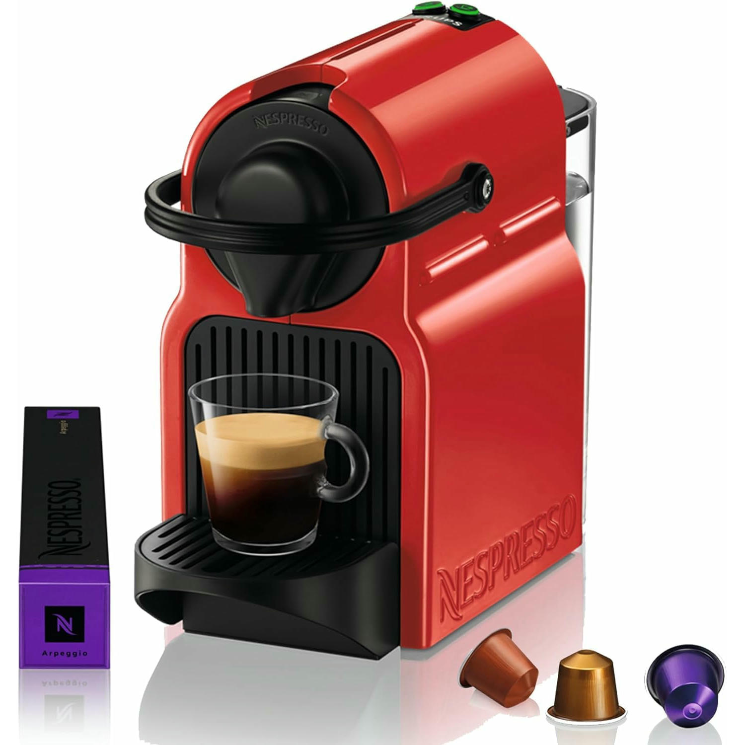 Nespresso Krups Inissia XN1005 - Cafetera monodosis de cápsulas Nespresso, 19 bares, apagado automático, color rojo