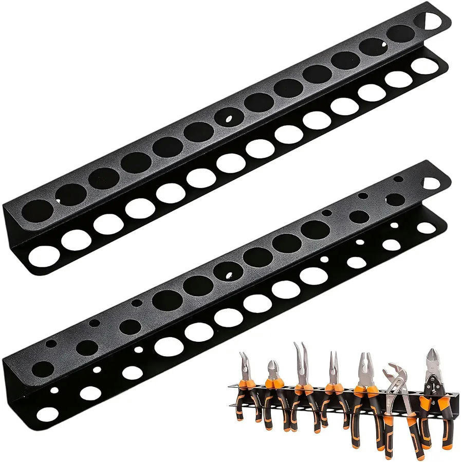 Organizador de Destornilladores, Soporte de Herramientas Montado en Pared, Set de 2 Piezas con 32 Orificios de Almacenamiento (Negro)