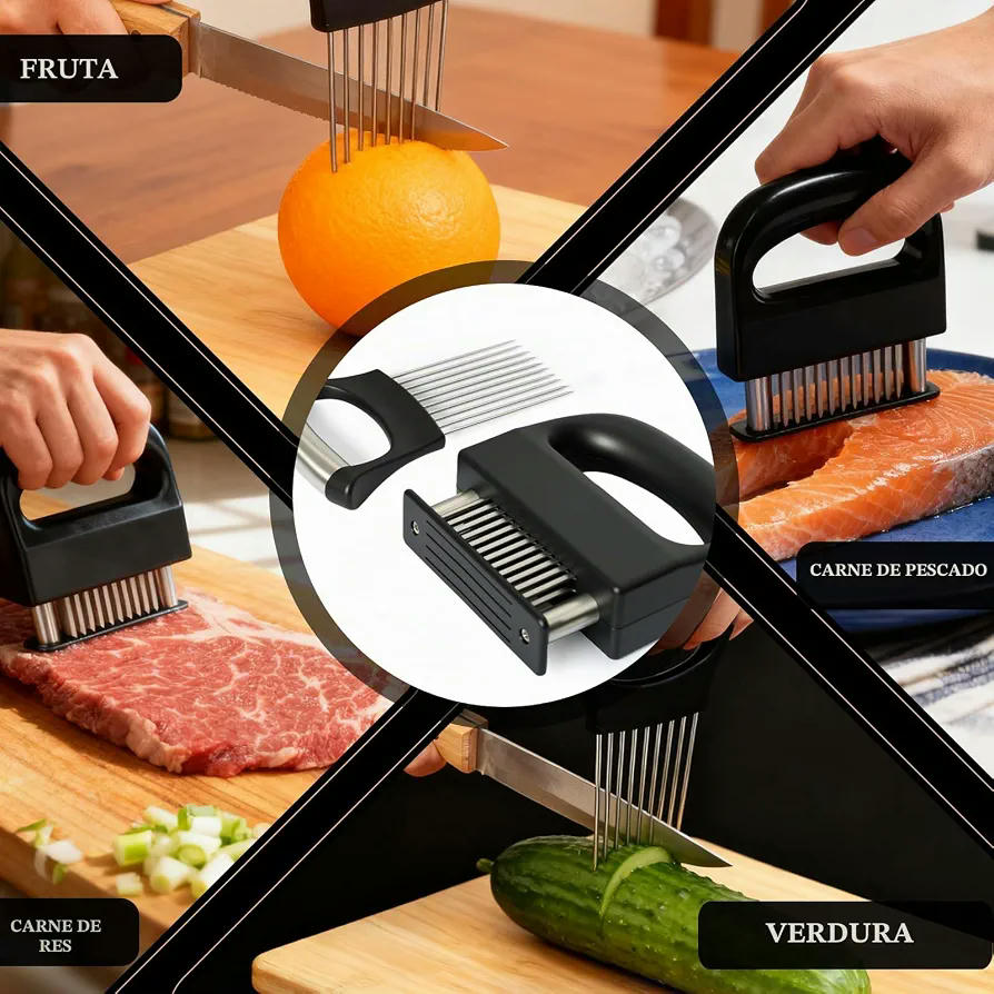 Juego Combinado de Ablandador de Carne y Aguja para Cebolla, 2 Piezas de Acero Inoxidable (Negro)
