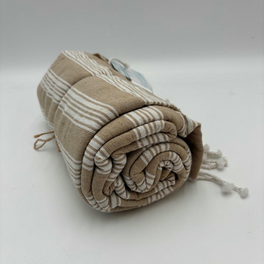 Pareo toalla Sena 95x180 Beige Marron con rayas blancas