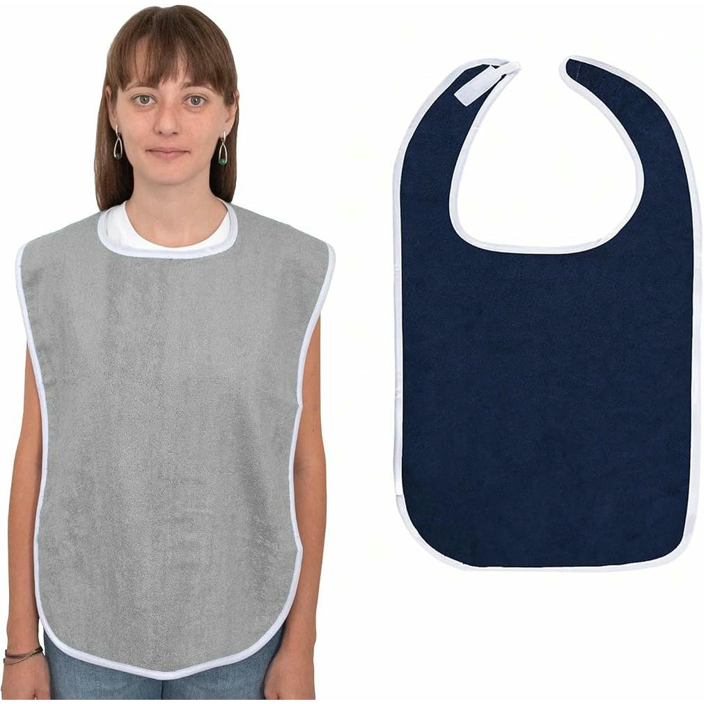 Baberos Impermeables para Adultos - 2 Piezas Lavables y Cómodos (Azul y Gris)