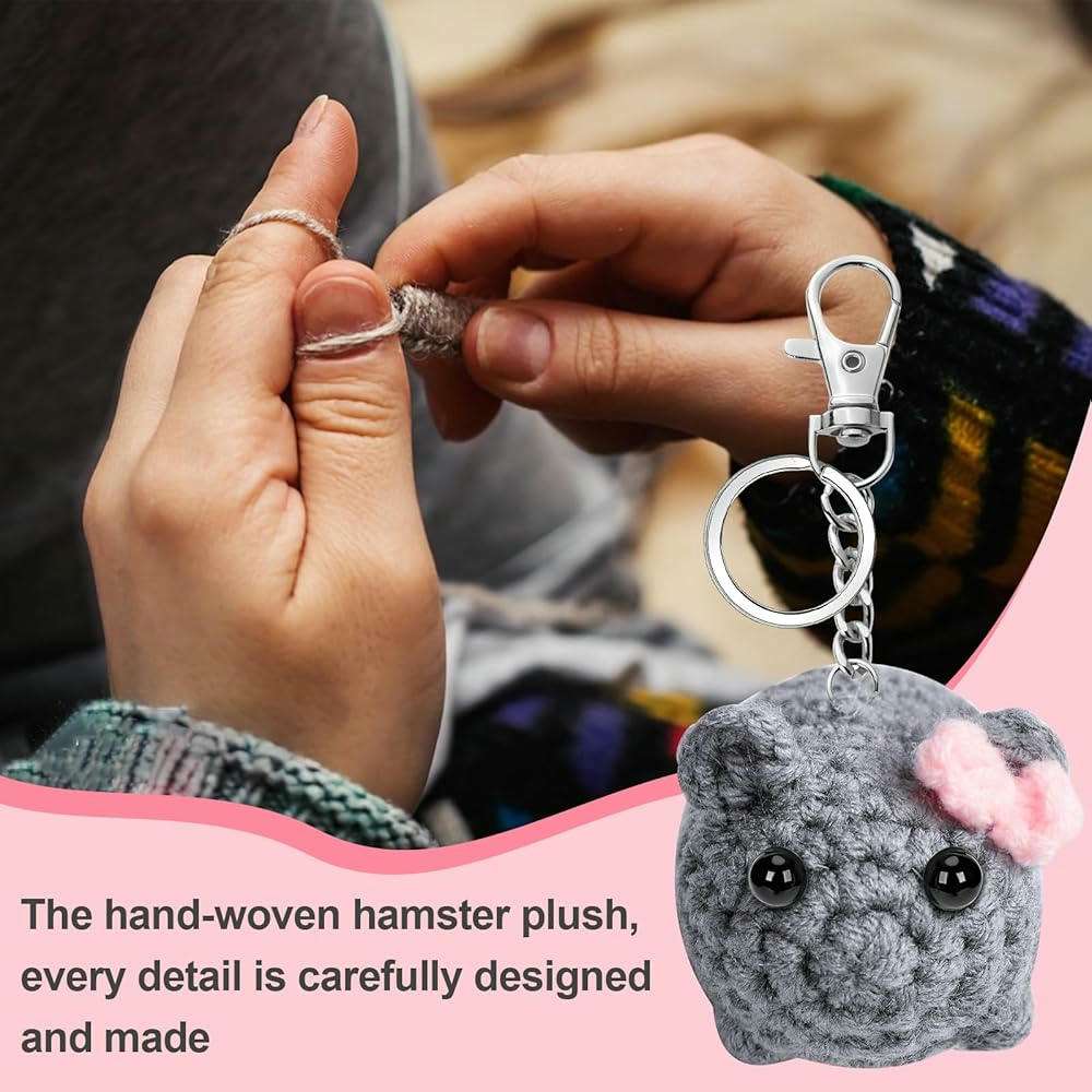 2 Llaveros de hámster triste de peluche, juguete antiestrés hecho a mano, regalo divertido para amigos y parejas, color gris, tamaño único