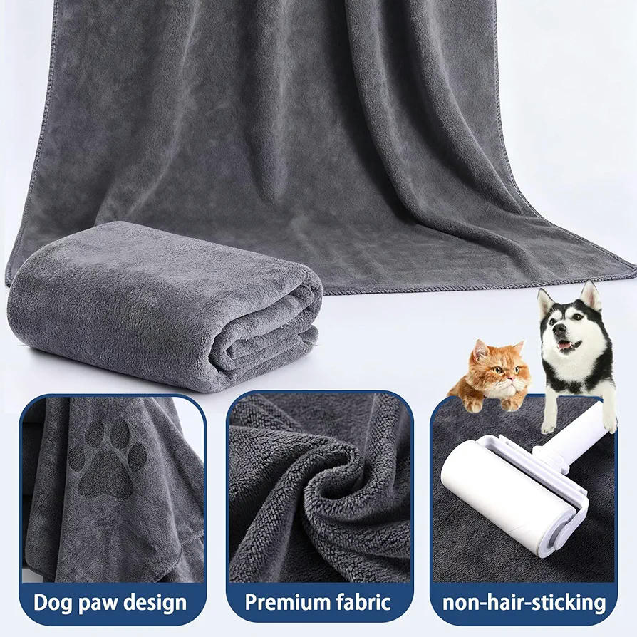 Juego de 2 Toallas Superabsorbentes para Perros de Microfibra, 50 x 100 cm, Gris