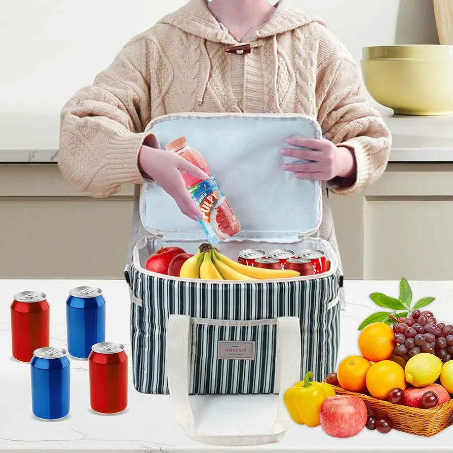 Bossa tèrmica porta aliments 15.4L, llanxera ideal per a l'oficina, viatge, pícnic, escola i càmping, amb 3 bosses per a coberts, color blau marí