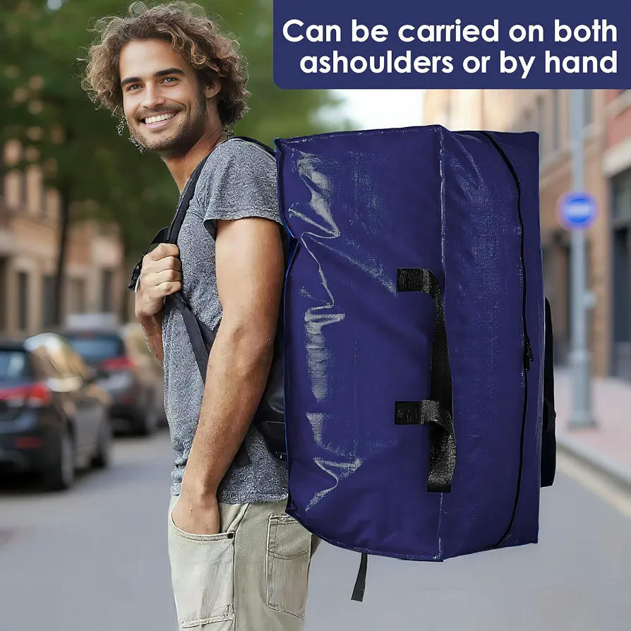 Bolsa de almacenamiento de 92 L, 2 unidades, para mudanza y almacenamiento de ropa, camping y más, Negro
