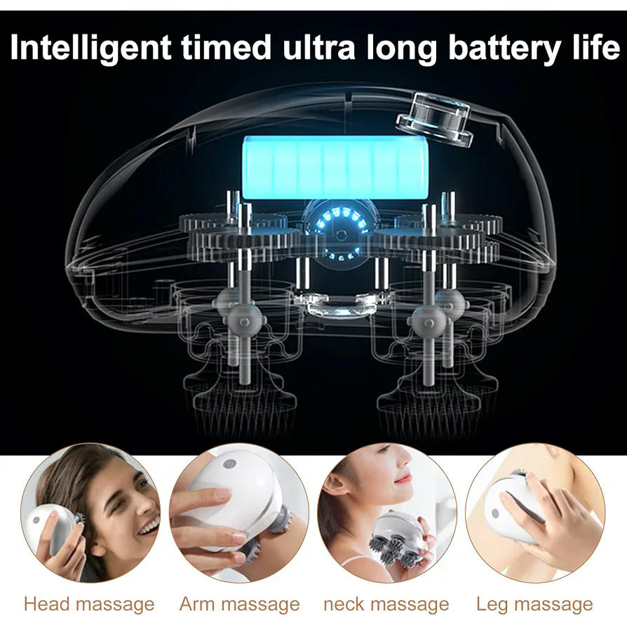 Masajeador eléctrico de cuero cabelludo portable resistente al agua, 3 velocidades, recargable USB, silicona de grado alimenticio