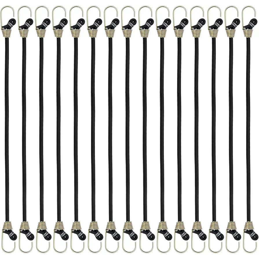 15 Cuerdas Elásticas con Ganchos Universales, Pulpos de Sujeción para Coche, Moto y Bicicleta, Accesorios de Camping, Durable y Ligero, 25 cm, Negro