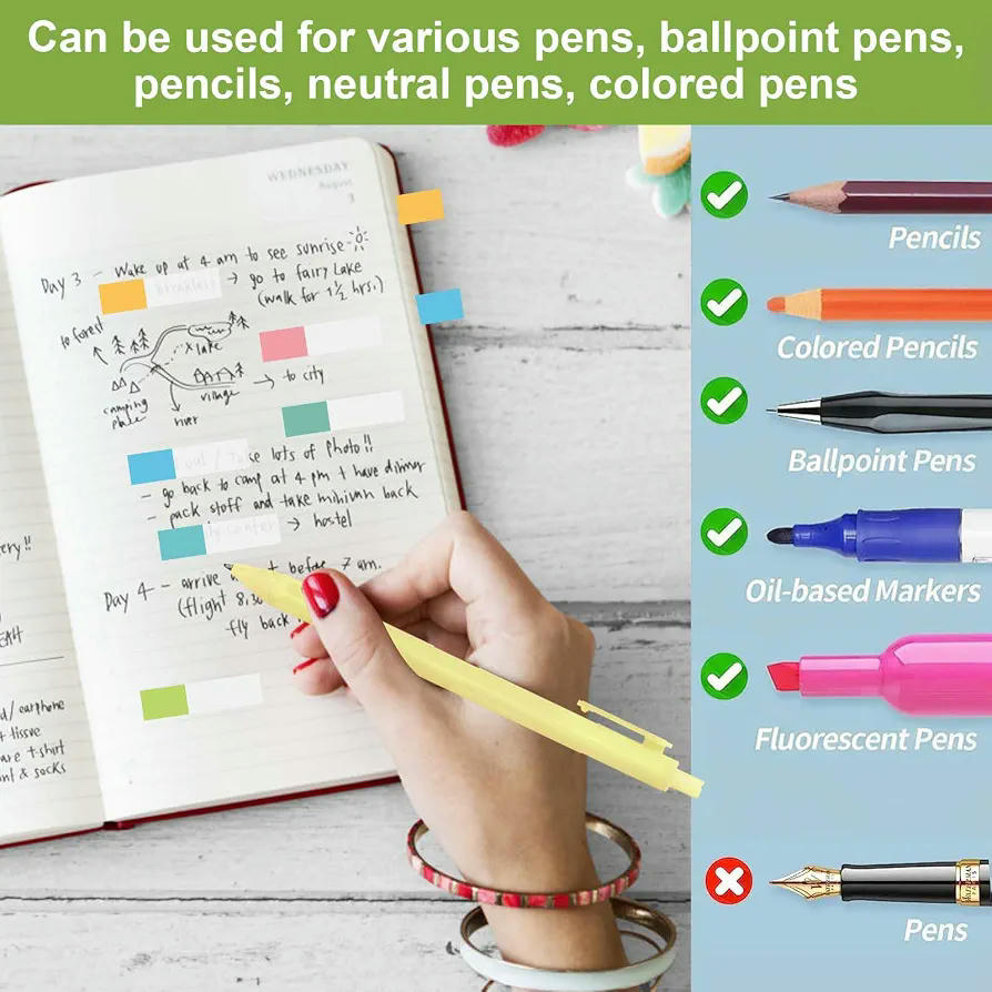 1200 Piezas de Marcadores Adhesivos y Dos Bolígrafos Reescribibles para Notas y Clasificación (Multicolor)