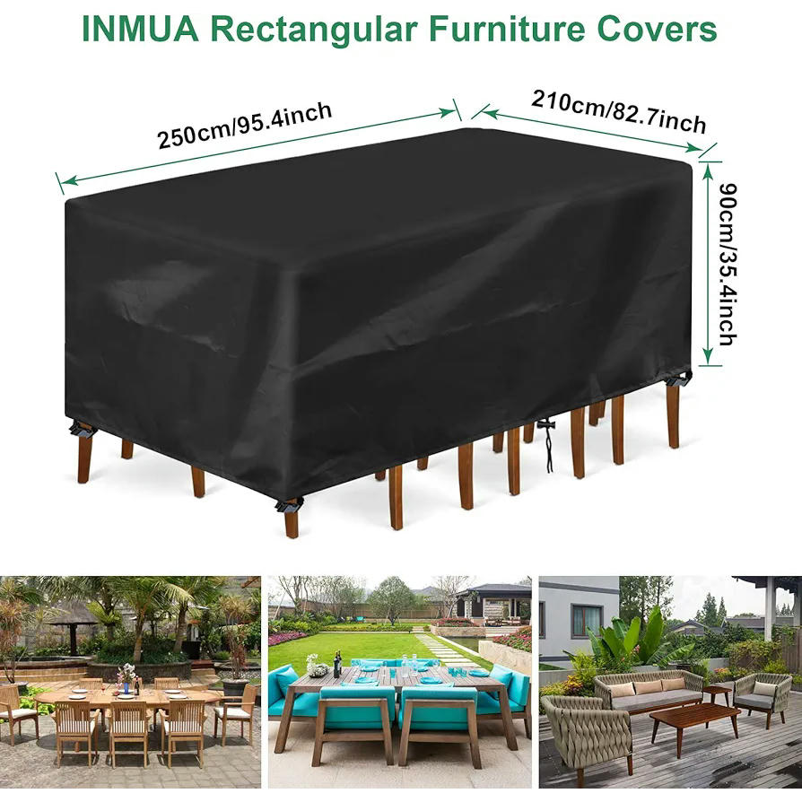 Funda protectora para muebles de jardín, impermeable, tela Oxford 420D, anti-UV, tamaño 250x210x90 cm, ideal para mesas y sillas de exterior (Color Negro)