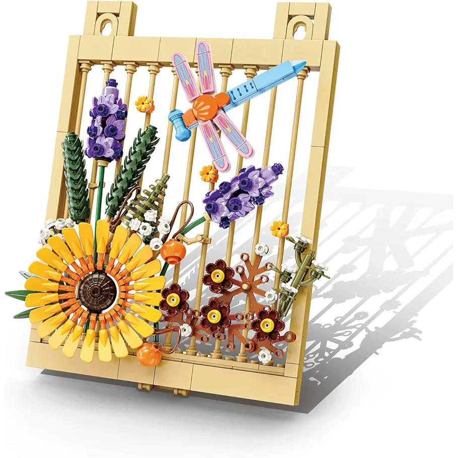 Juego de bloques de construcción de flores, 444 piezas, girasoles e insectos, decoración para hogar y oficina, regalo para amantes de la naturaleza, a partir de 6 años