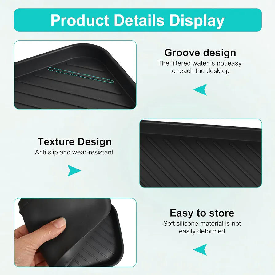 Organizador de Fregadero de Silicona Antideslizante, Soporte para Esponjas y Utensilios de Cocina (23x9cm) Negro y Gris