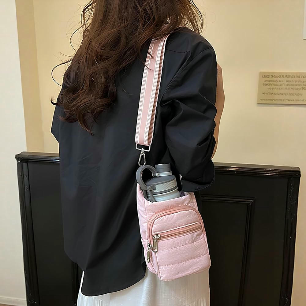 Bolsa de Transporte para Botella de Agua con Correa y Bolsillo para Teléfono, Rosado