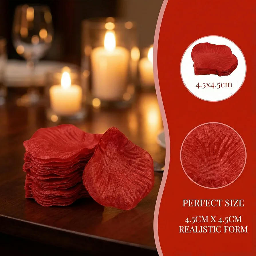 1000 Pétalos Rojas Artificiales de 4,5x4,5 cm para Bodas y Decoraciones (Rojo)