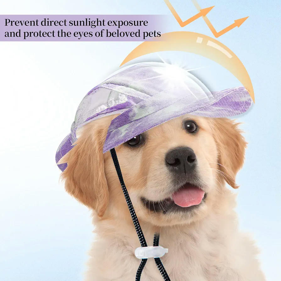 Gorra de Sol para Perros, Gorro Ajustable con Visera y Protección Solar para Perros Pequeños (M, Púrpura)