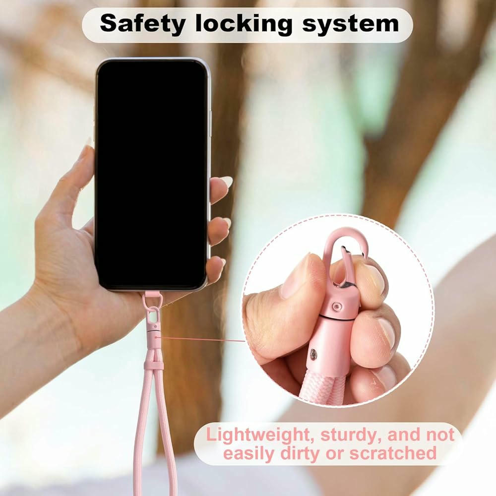 Cordón Universal para Teléfono Móvil Giratorio 360 Grados, Cordón de Aleación de Aluminio Rosa, Antipérdida, Compatible con Teléfonos Inteligentes