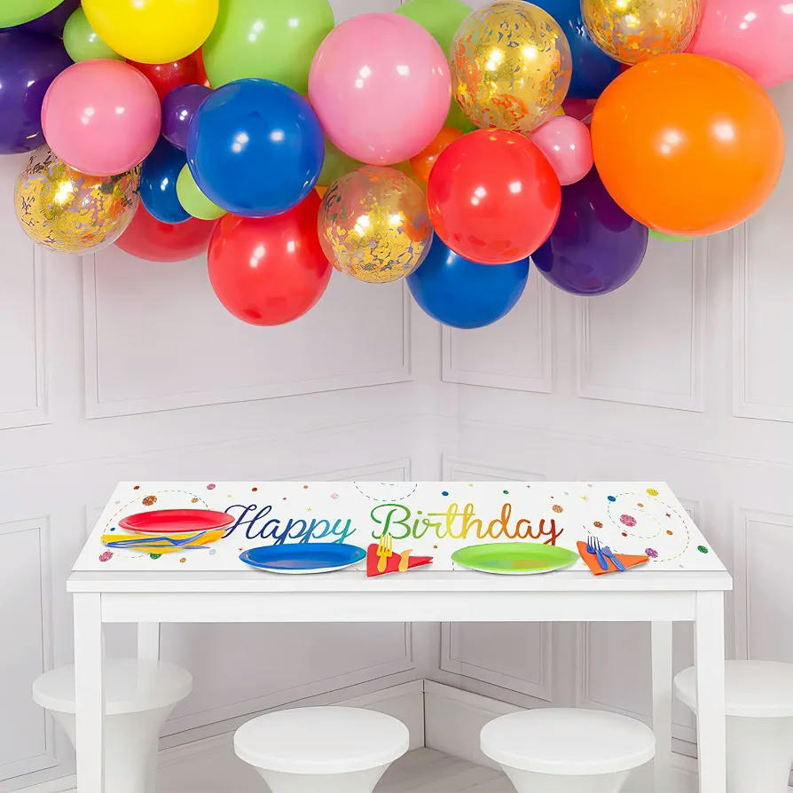 Camino de mesa de cumpleaños degradado con confeti colorido, decoración para fiestas (Multicolor)