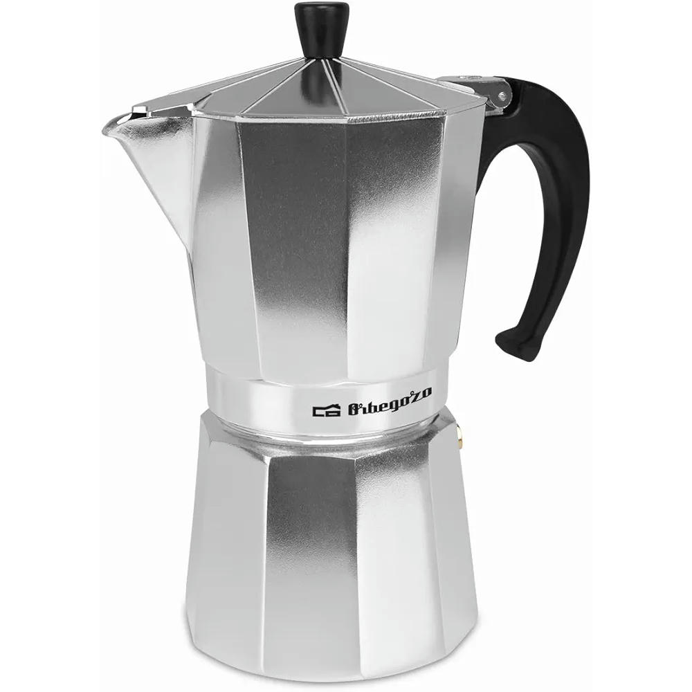 Orbegozo KF 900 - Cafetera italiana de 9 tazas, apta para cocinas a gas, eléctricas y vitrocerámicas, con mango ergonómico y válvula de seguridad