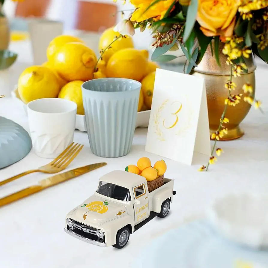 Decoración de Camión de Limón, Modelo de Metal con 8 Limones Artificiales para Ambientes Acogedores, 12,5 cm