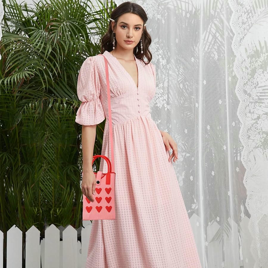 Bolso Multifuncional Para Teléfono Móvil Con Correa y Llavero, Diseño Rosa y Rojo