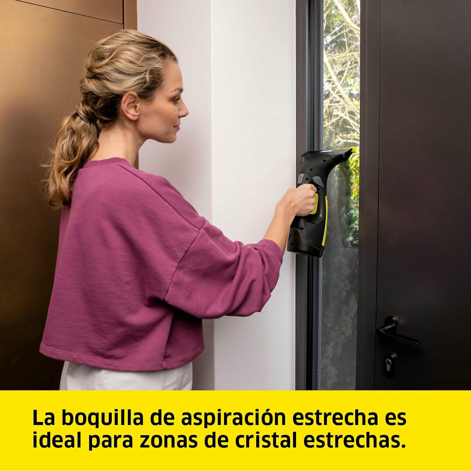 Kärcher Limpiadora de Cristales WV 2 Black Edition, Autonomía de Batería: 35 min, Indicador LED Estado Batería, 2 Boquillas de Aspiración, Pulverizador y Paño Microfibra, 20 ml Detergente
