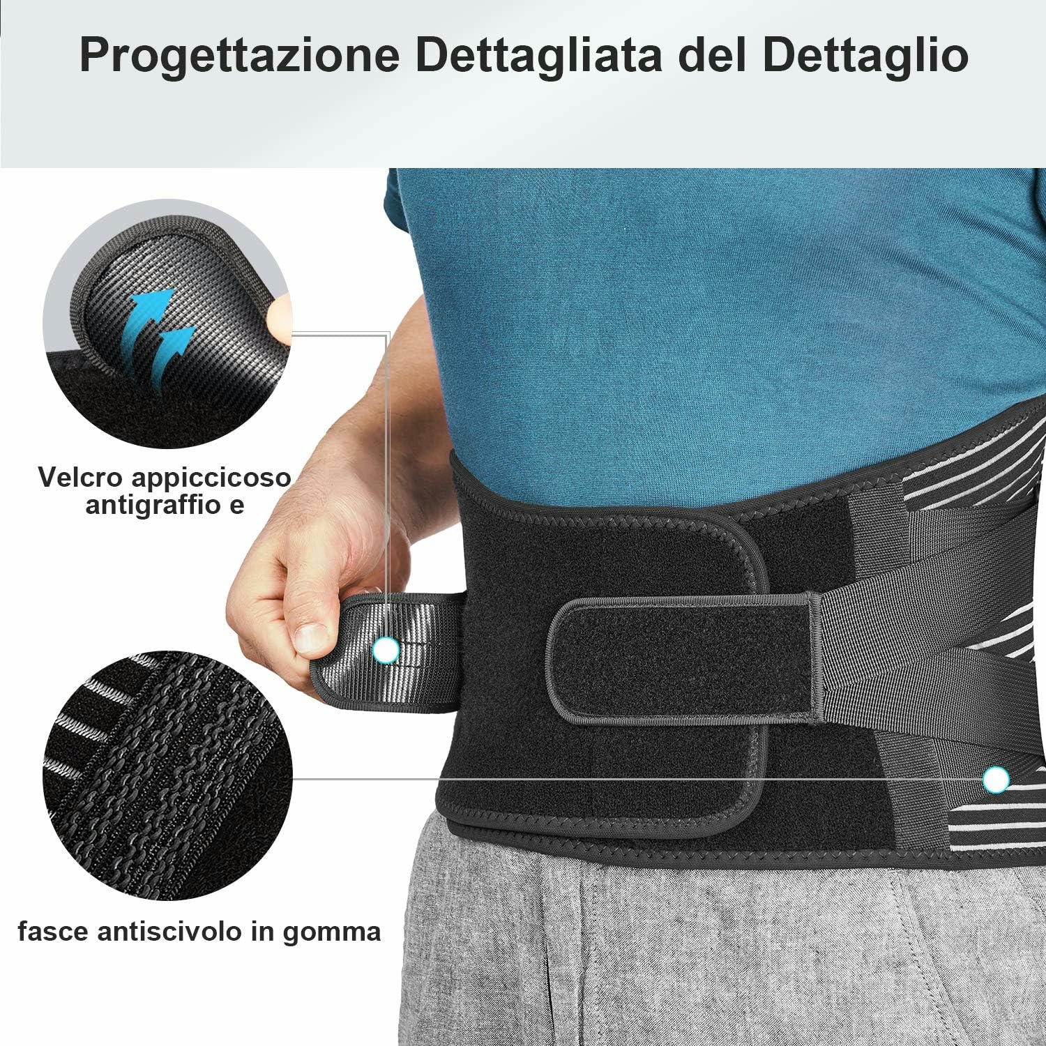 Faja lumbar unisex con 6 varillas de soporte, cinturón lumbar ajustable y transpirable para trabajo, talla XL (cintura: 45.3''-55.1'')