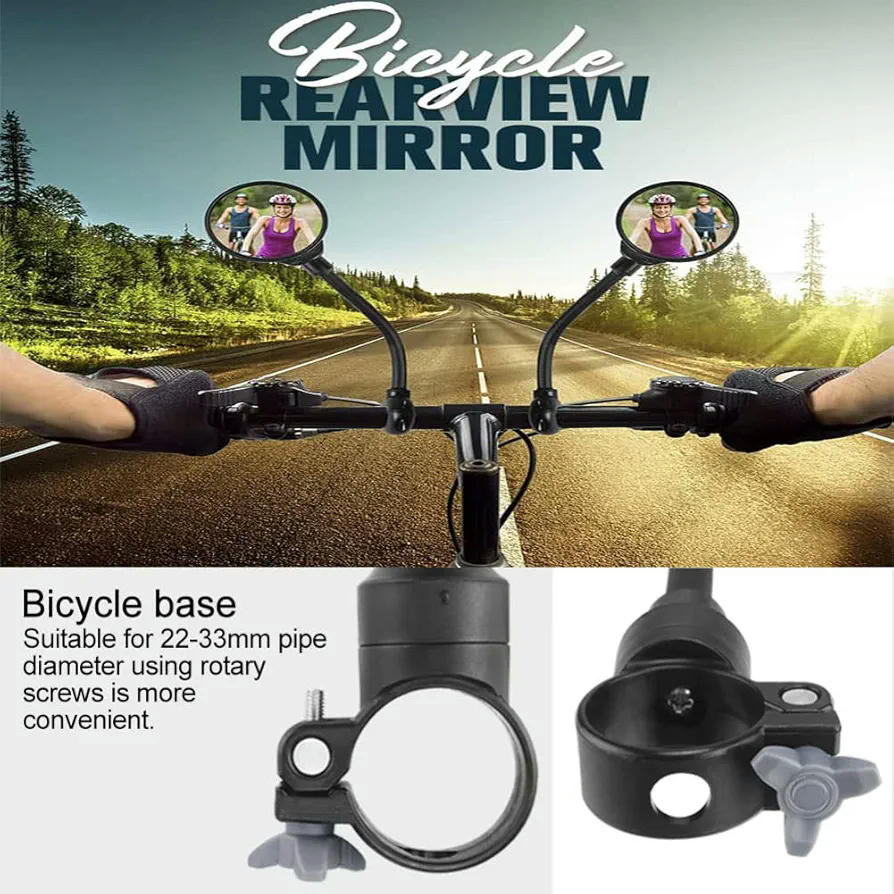 1 Par de Espejos Retrovisores para Bicicleta, Ajustable 360° con Espejo Convexo, Compatible con Manillares de 20mm a 30mm, Visión Trasera Segura y Clara