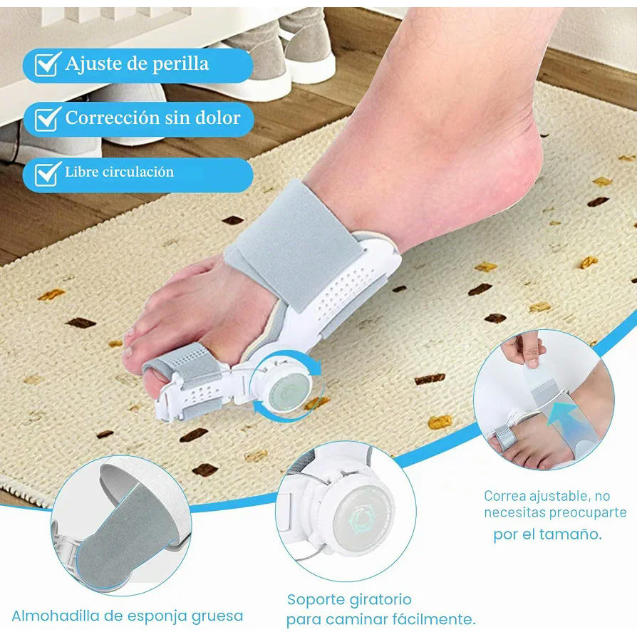 Corrector de Juanetes Ajustable con Botón Ortopédico y Placa de Fijación para Pie Izquierdo y Derecho