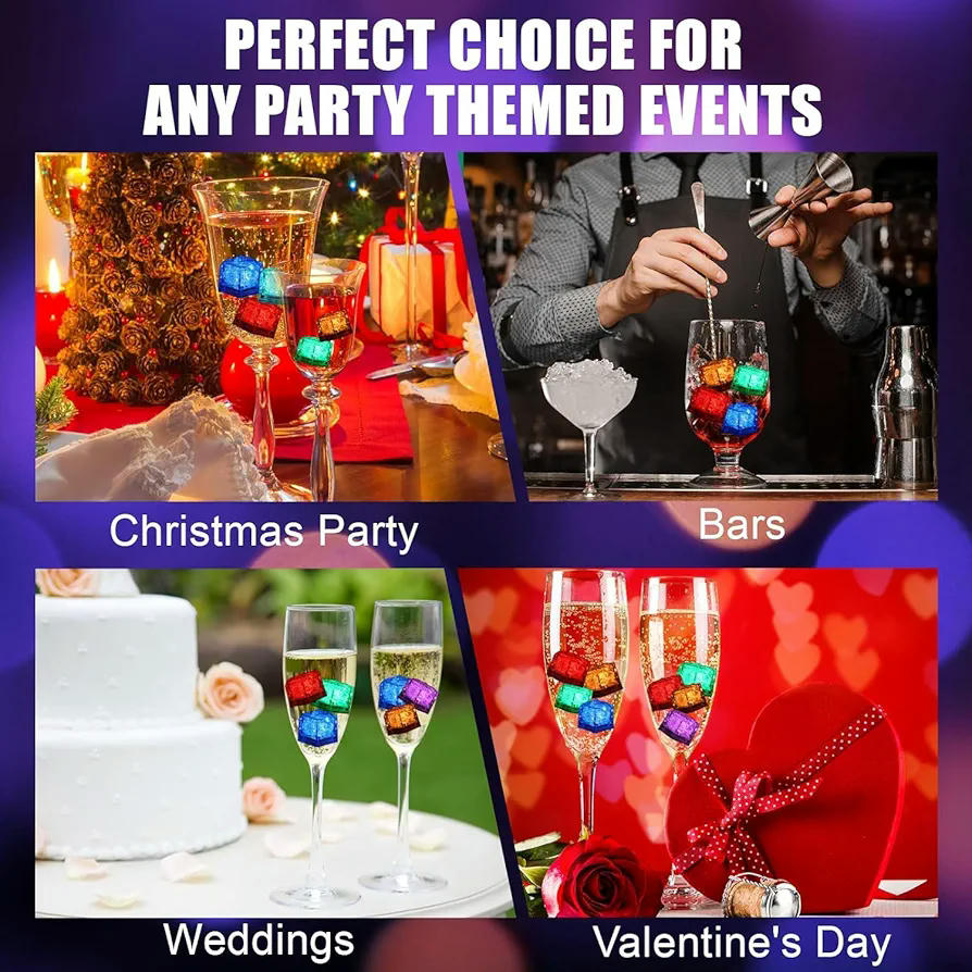 Luces LED para cubitos de hielo, 24 piezas, lámpara multicolor con sensor de líquido, iluminación para decoración de fiestas y eventos