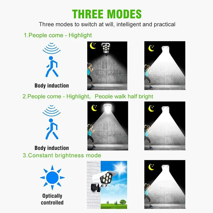 Luz Solar LED Al Aire Libre con Sensor de Movimiento y 77 LEDs para Seguridad de Jardín