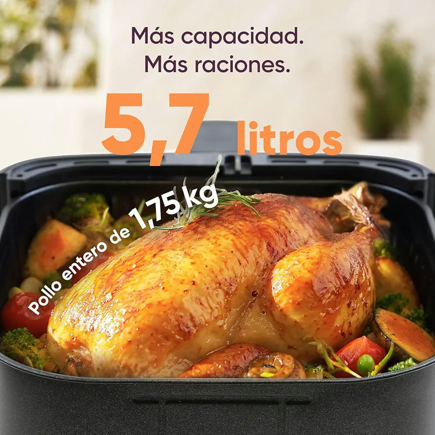 Cosori Freidora de Aire 5,7L Interior Metálico Real, Air Fryer Diseño Antióxido, Tecnología Calefacción Uniforme, 40 Recetas, Reducción de Grasas para una Vida Saludable, Eficiencia Energética, 1700W