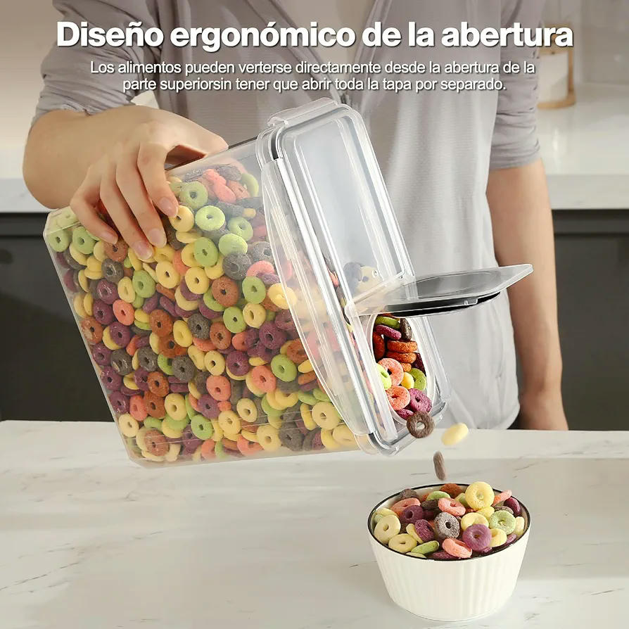 YASHE Pots de Cuina Emmagatzematge Joc de 6 Peces (3.7L), Recipients Hermètics per a Aliments amb Tapa Sense BPA, Recipients d'Emmagatzematge de Cuina per Emmagatzemar Flocs, Pasta, Grans