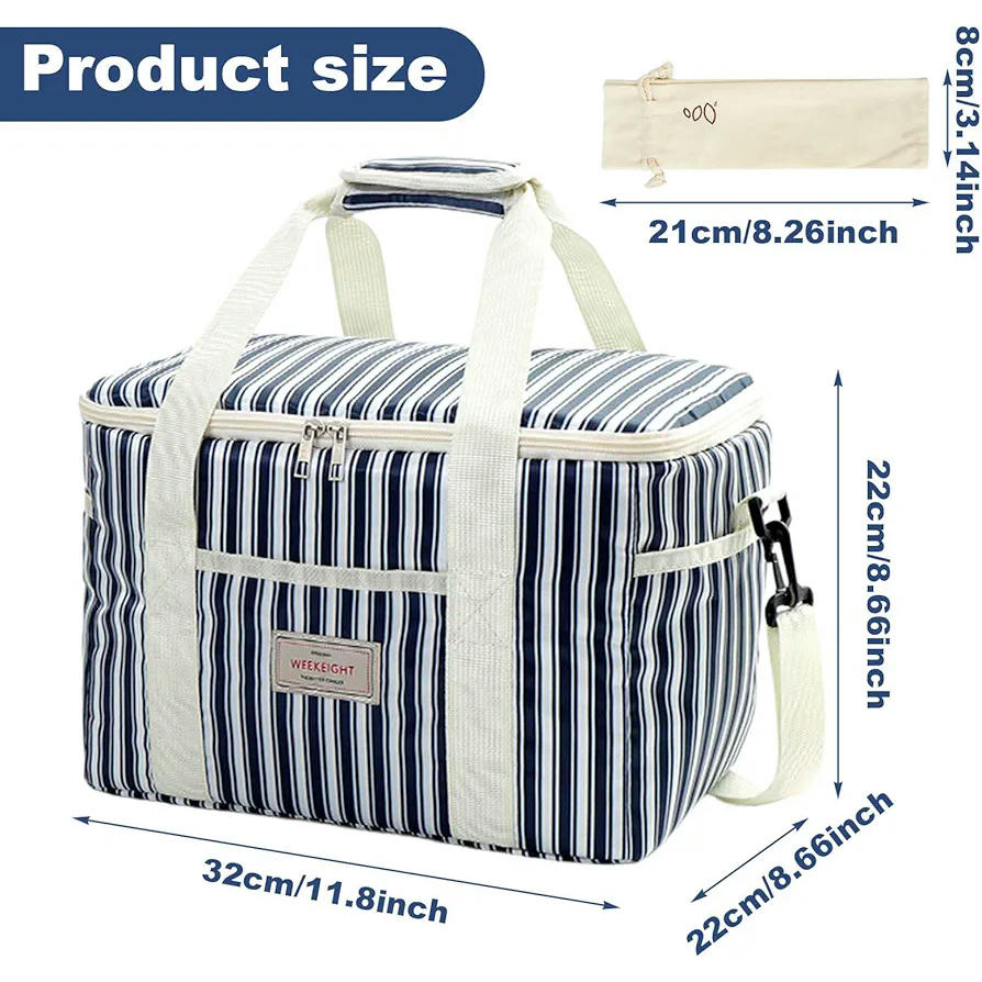 Bossa tèrmica porta aliments 15.4L, llanxera ideal per a l'oficina, viatge, pícnic, escola i càmping, amb 3 bosses per a coberts, color blau marí