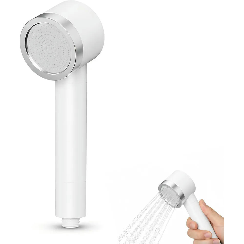 Cabezal de ducha de mano con filtro, ahorro de agua, alta presión, ducha de lluvia, material ABS, superficie cromada, fácil limpieza, diseño ergonómico (Blanco)