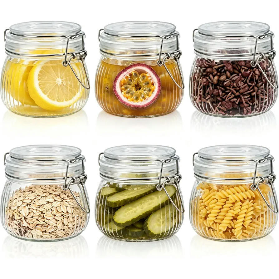 Juego de 6 Tarros de Cristal con Tapa Hermética de 500 ml para Almacenamiento de Alimentos (Transparentes)