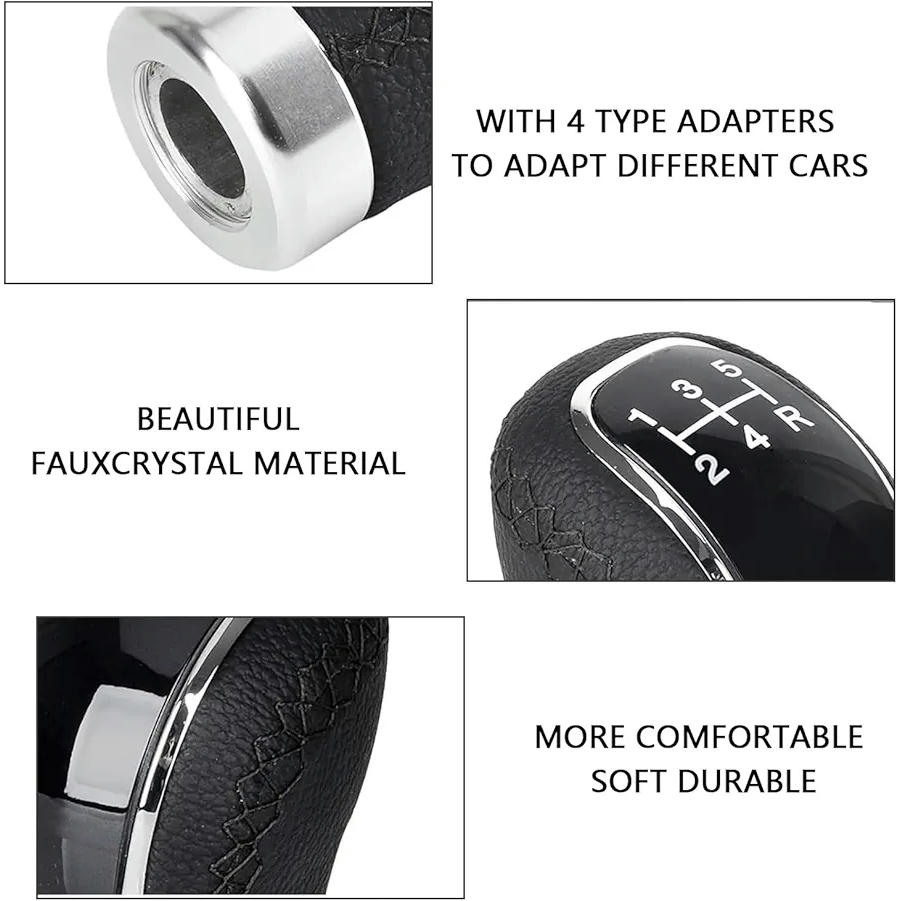 Pom de palanca de canvis manual de 5 velocitats, pom de cuir sintètic negre, compatible amb la majoria de vehicles
