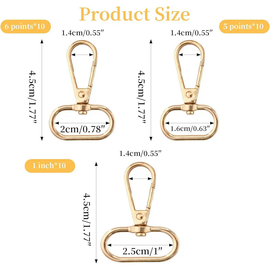 Clips de aleación para llavero, 30 pequeños mosquetones, cierres de metal ideales para manualidades, llaveros y accesorios de equipaje (Color Oro)