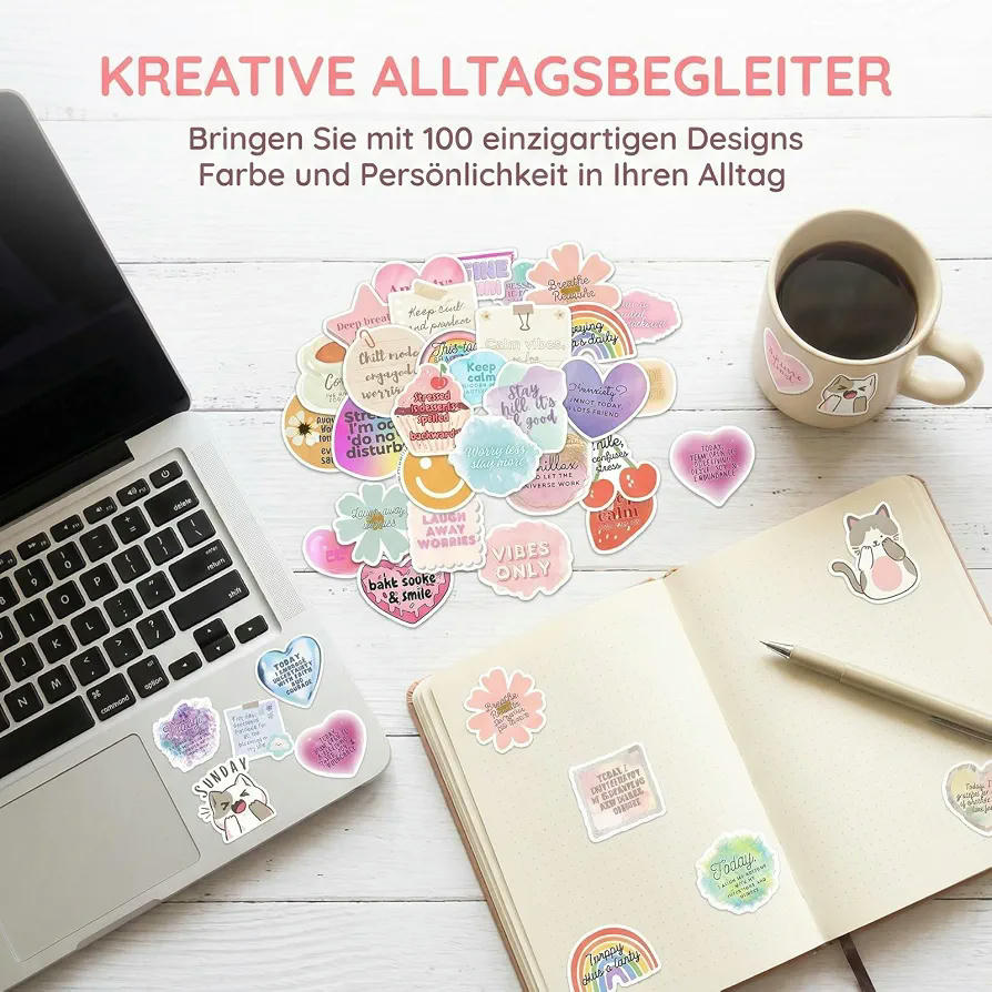 Juego de 100 pegatinas estéticas de vinilo resistentes al agua para decoración y personalización (Multicolor)