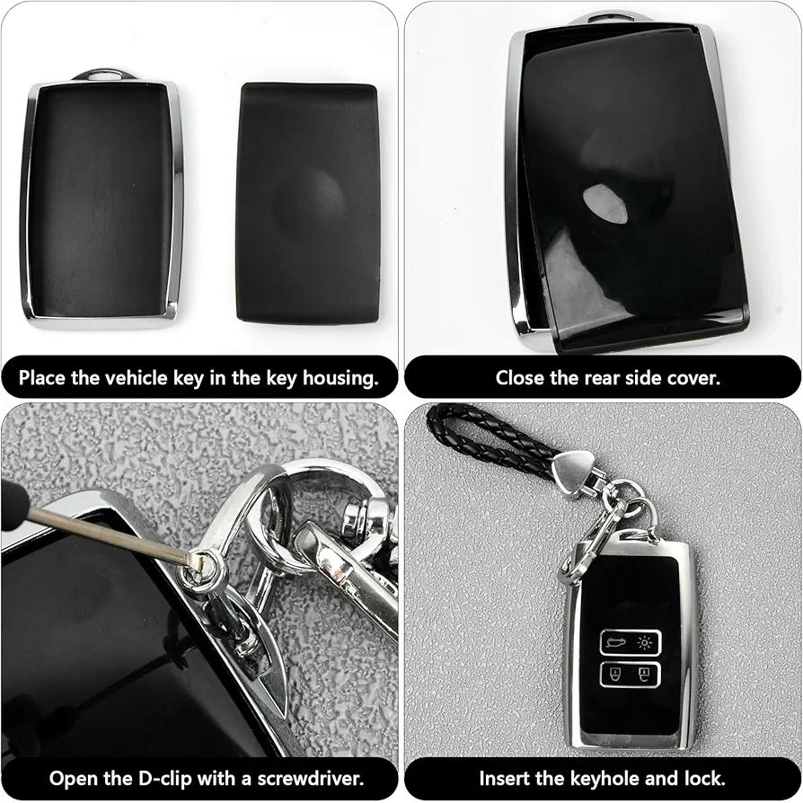 Funda de Llave para Coche Renault, Carcasa de Control Remoto con 4 Botones, Funda de TPU y Llavero de Cuero para Protección de Llave de Automóvil