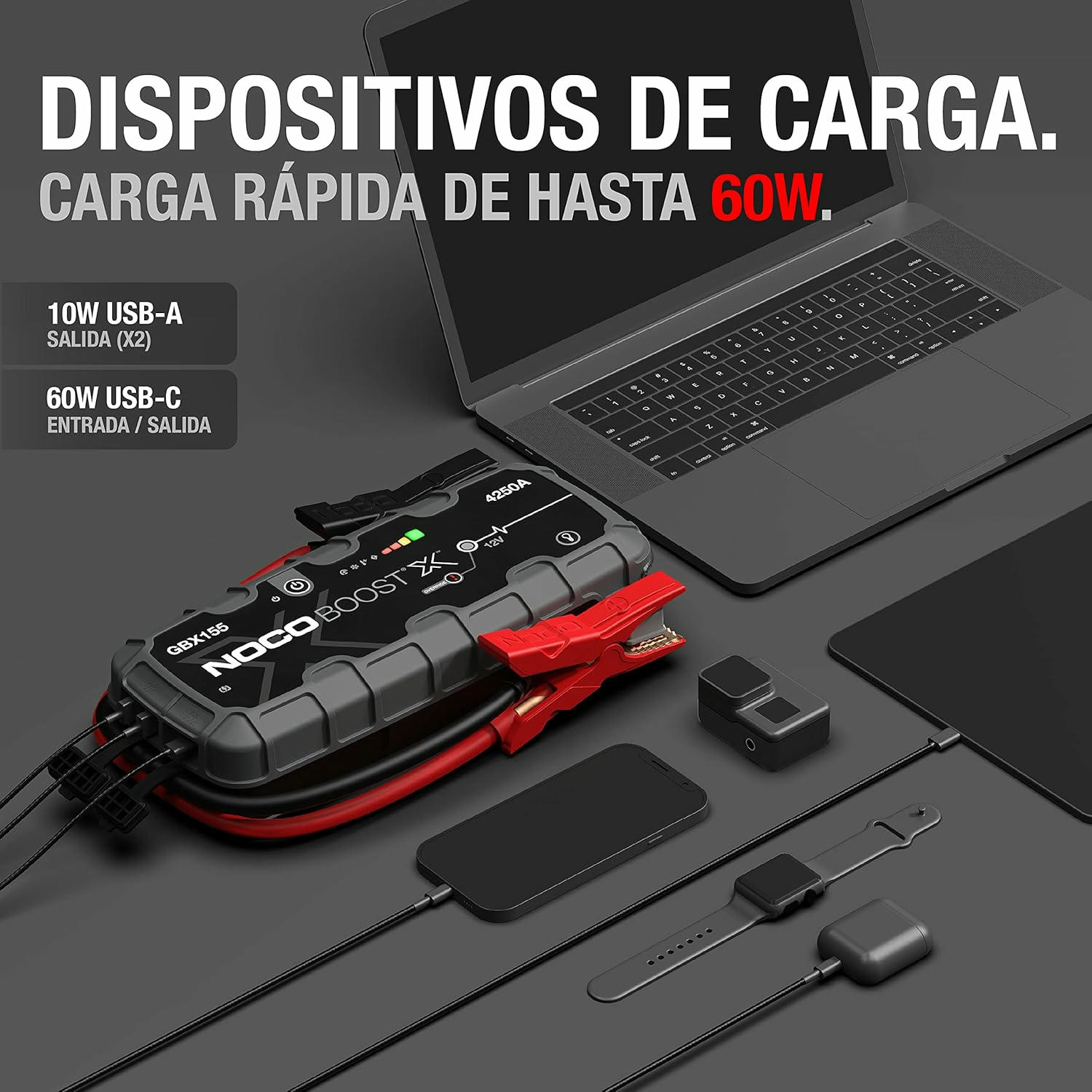 NOCO Boost X GBX155, Arrancador de Batería de Coche 4250A, Booster de Bateria Portátil y Cables de Arranque Profesionales para Motores de Gasolina de hasta 10,0 litros y Diésel de 8,0 litros