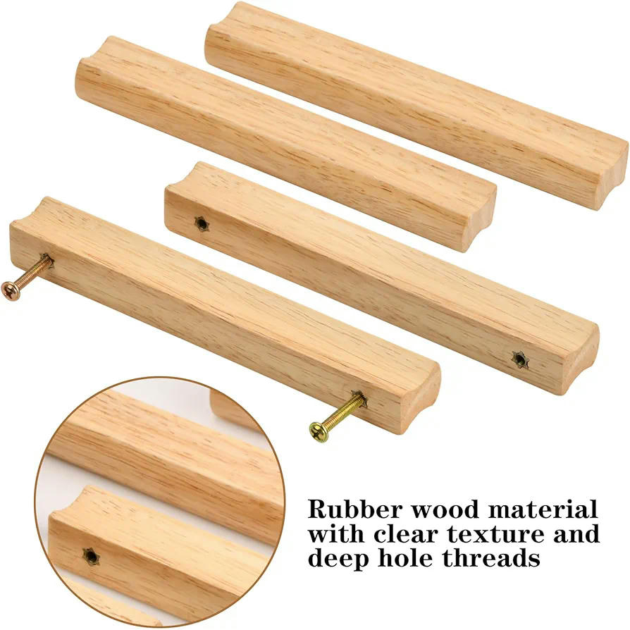 Juego de 4 Tiradores de Cajón de Madera, 128 mm, Tornillos Incluidos, para Cocinas y Muebles