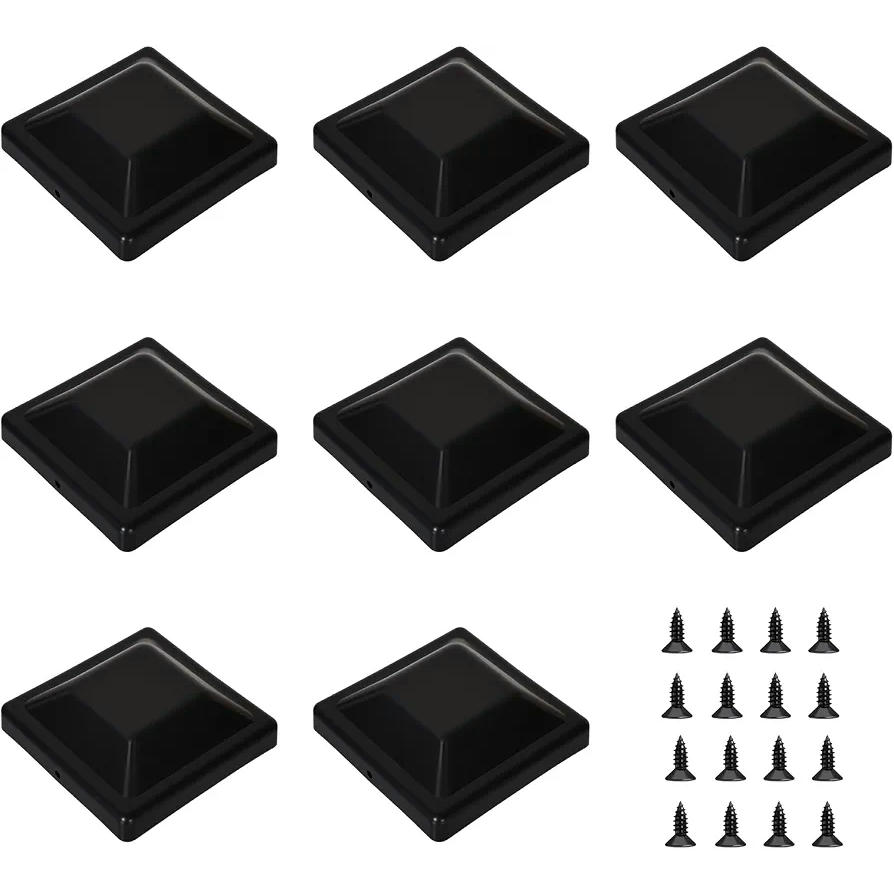 Tapas para Postes de Valla Negro, 8 Unidades, 9 x 9 cm, Con 16 Tornillos de Montaje, Protección Contra Intemperie (Negro)