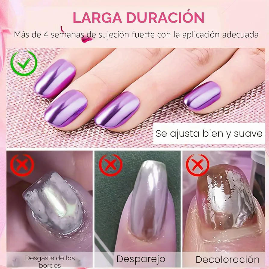 Polvos Cromados para Uñas en 6 Colores, Decoración de Uñas con Efecto Holográfico